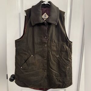 We The Free Benny Waxed Vest Free People Medium Dark Washed Olive Flannel Lined